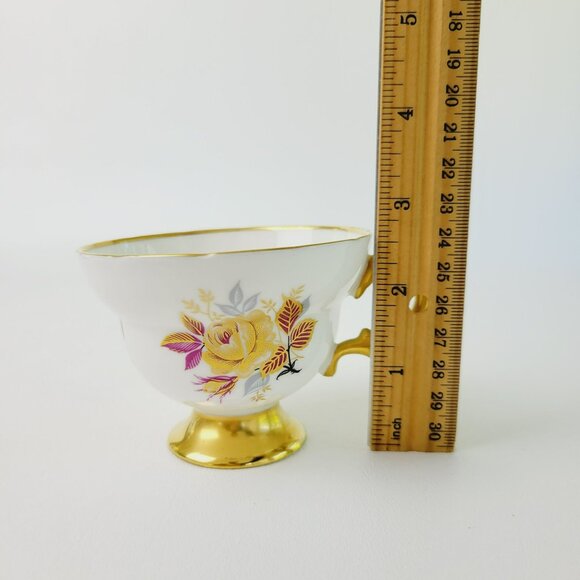 Vintage Rosina Heavy Gold Teacup & Saucer Yellow Rose Leaves Fall Autumn - Picture 13 of 16
